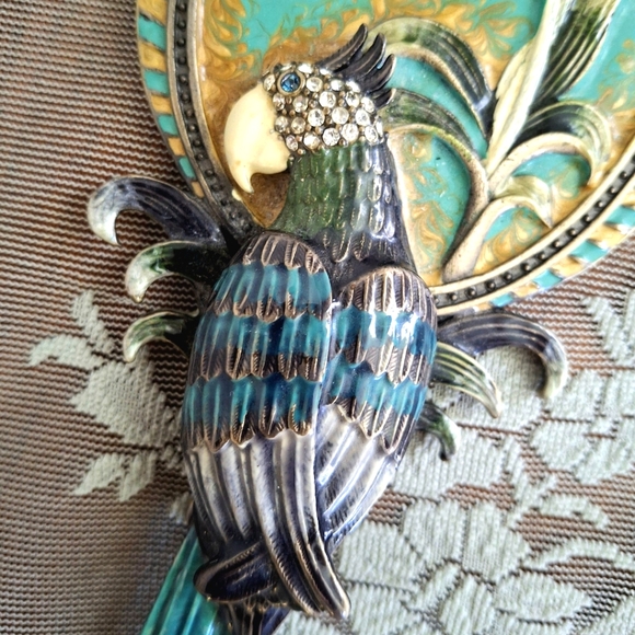 Mandalay Austrian Crystal Hand Held Mirror Two’s Company Parrot - Picture 1 of 10
